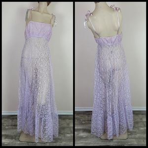 Vintage purple lace maxi dress with sheer skirt